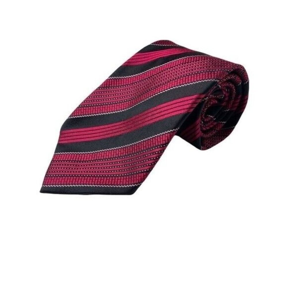 Escada Mens Neck Tie 100% Silk Stripped Pink/Black Made in Italy Pre-owned